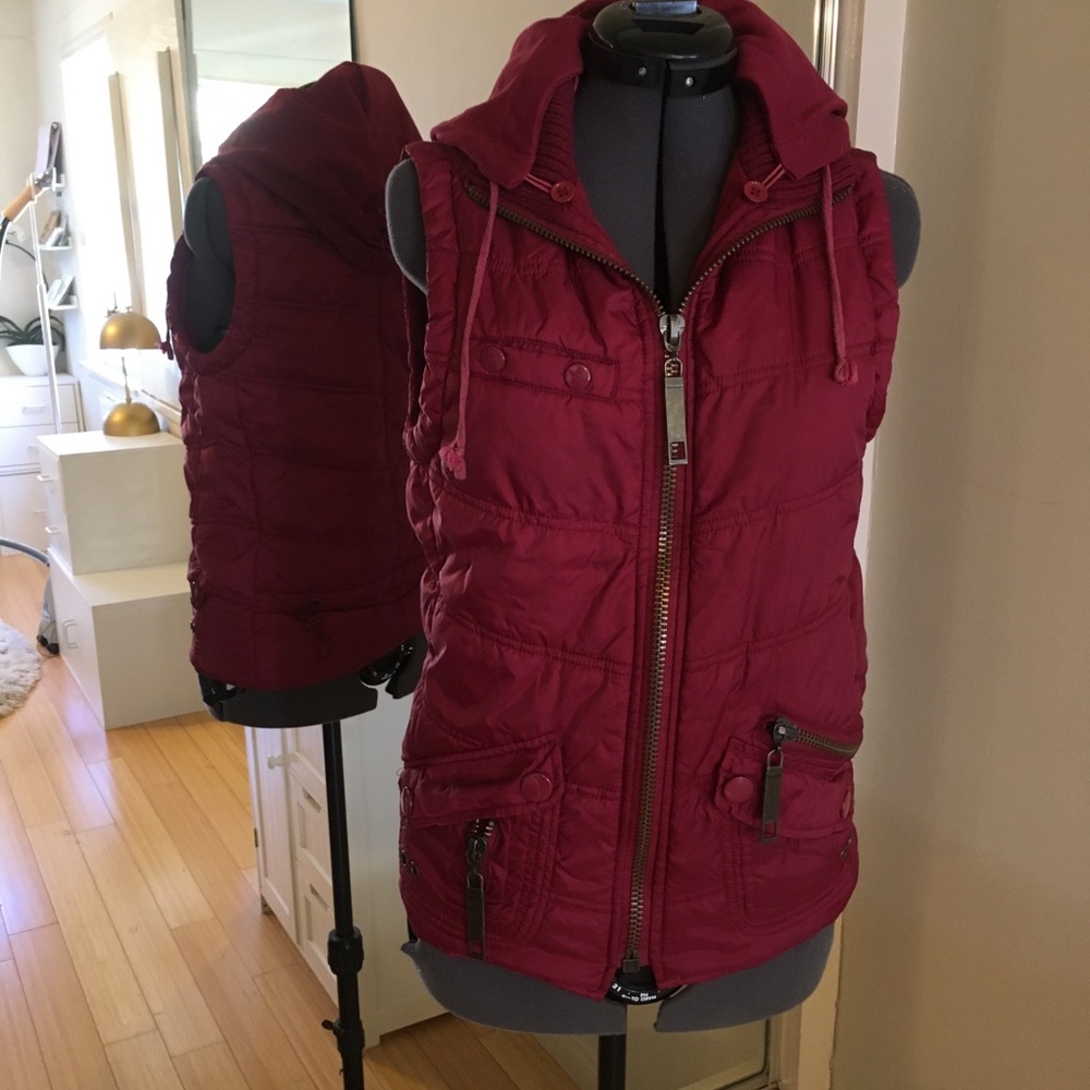 Red puffer vest. Cottagecore